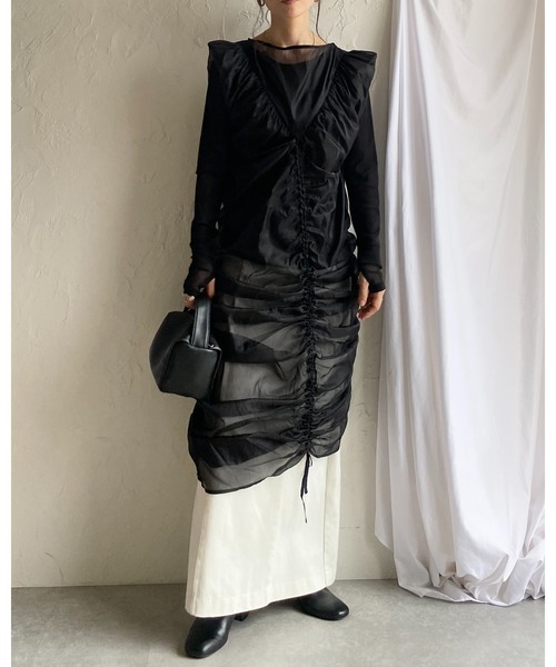 She's Closet ワンピース オーガンジードロストシャーリング