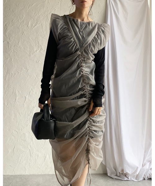 She's Closet ワンピース オーガンジードロストシャーリング
