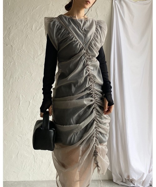 She's Closet ワンピース オーガンジードロストシャーリング