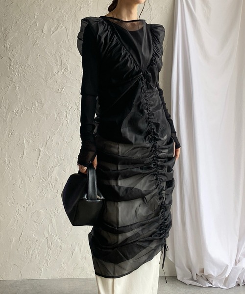 She's Closet ワンピース オーガンジードロストシャーリング