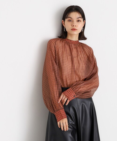 THE SHOP TK ブラウス シャツ シアーチェックプリントブラウス