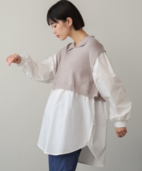 Bou Jeloud ブラウス シャツ 襟付きドッキングチュニック