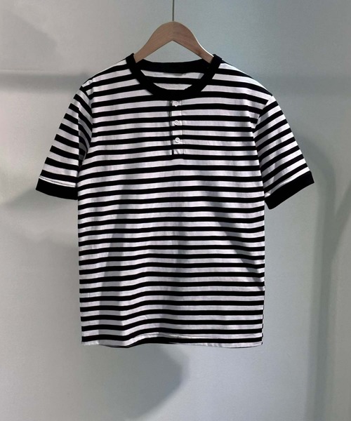 aimoha tシャツ MEN マルチボーダーヘンリーネックT メンズ