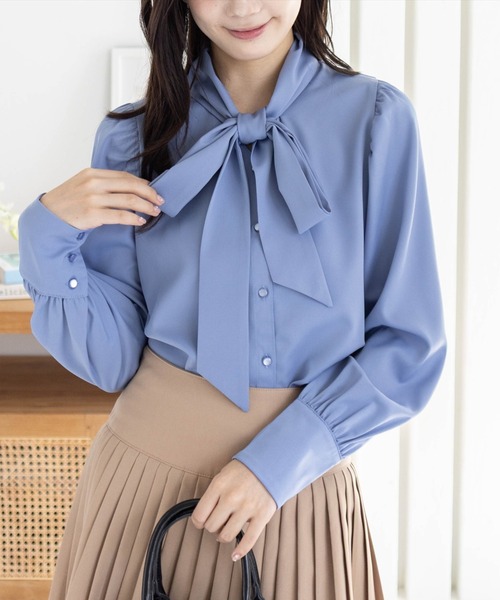 CLEAR BASIC ブラウス シャツ ボウタイリボン長袖ブラウス「オフィス