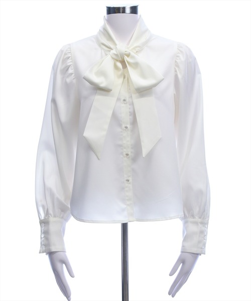 新品未使用 bow.a ボウエー リボン付きホワイトシャツ・長袖 ブラウス CLEAR BASIC ブラウス シャツ ボウタイリボン長袖ブラウス「オフィス