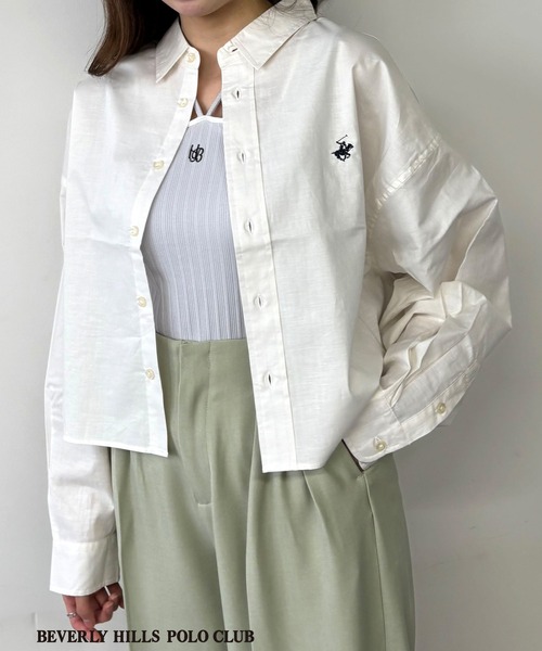 ブラウス シャツ 「BEVERLY HILLS POLO CLUB」クロップド レギュラーカラー シャツ レディース セール】【BEVERLY HILLS POLO CLUB】クロップド レギュラー