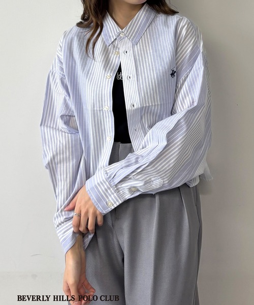 ブラウス シャツ 「BEVERLY HILLS POLO CLUB」クロップド レギュラーカラー シャツ レディース BEVERLY HILLS POLO CLUB ブラウス シャツ 「BEVERLY CLUB