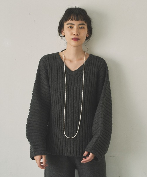 「Audrey and John Wad」 Vネックニット FREE ライトグレー レディース_画像7
