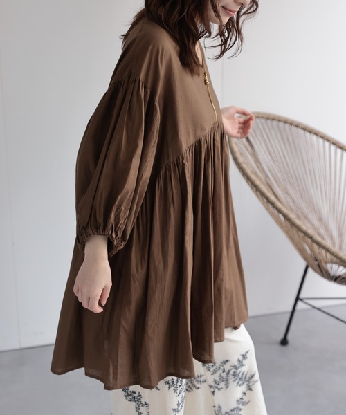 ap retro ブラウス シャツ 「India Fabric」ギャザーフレアブラウス
