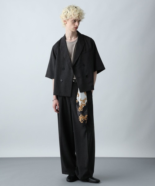 HARE スラックス 「SET UP対応」メランジワイドテーパードパンツ
