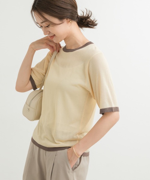 「URBAN RESEARCH ROSSO WOMEN」 半袖ニット 1 ベージュ系その他 レディース URBAN RESEARCH DOORS ニット セーター リンガー半袖ニットT