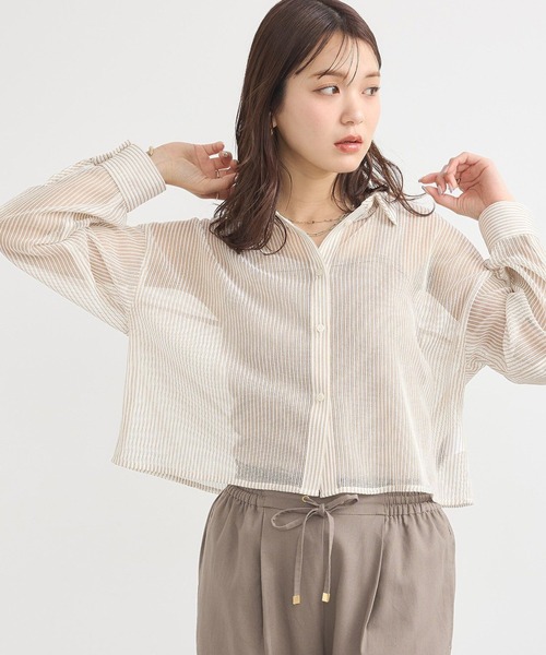 ブラウス シャツ VERANO STRIPE SHIRT レディース earth music&ecology ブラウス シャツ メッシュストライプ