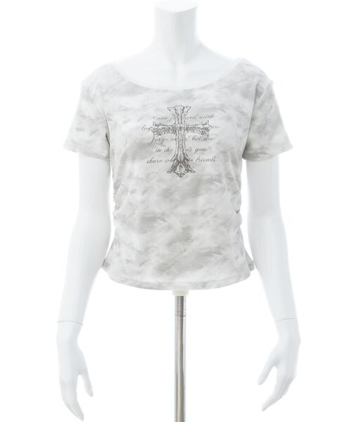 INGNI（イング） tシャツ ムラ染めレースサイドギャザークロスロゴ