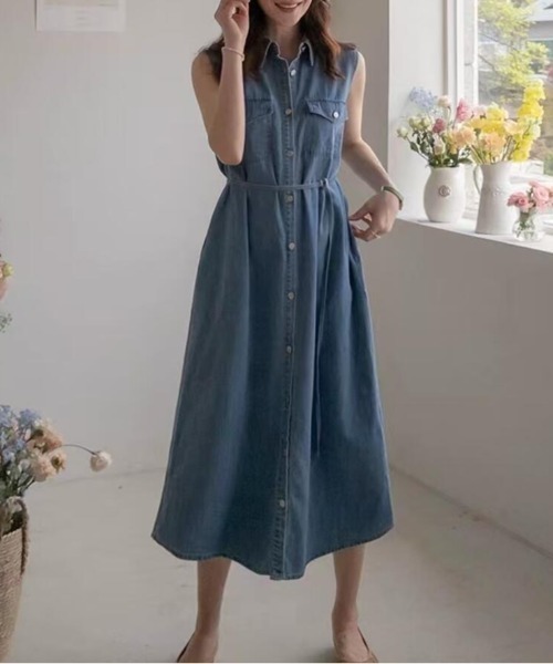 ノーカラー デニム ワンピースのおすすめ人気商品一覧 通販