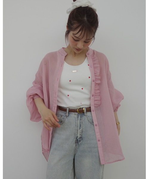 【新品タグ付】jumelle ストライプシアーシャツ　ピンク　ジュメロ jumelle ブラウス シャツ ストライプシアーシャツ レディース