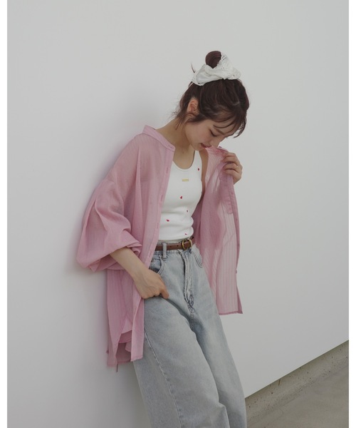 【新品タグ付】jumelle ストライプシアーシャツ　ピンク　ジュメロ jumelle ブラウス シャツ ストライプシアーシャツ レディース
