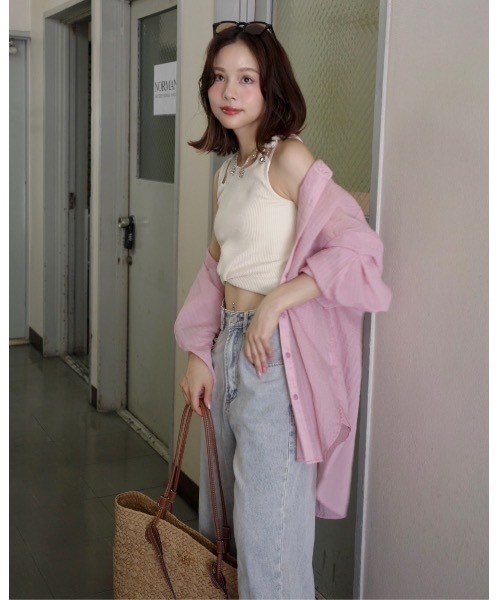 【新品タグ付】jumelle ストライプシアーシャツ　ピンク　ジュメロ jumelle ブラウス シャツ ストライプシアーシャツ レディース