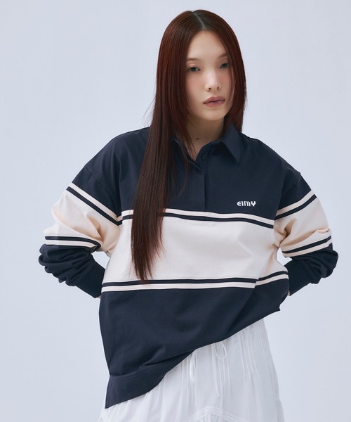 eimy istoire ストライプ長袖ポロシャツ F eimy istoire 「eimy istoire」 長袖ポロシャツ F ネイビー