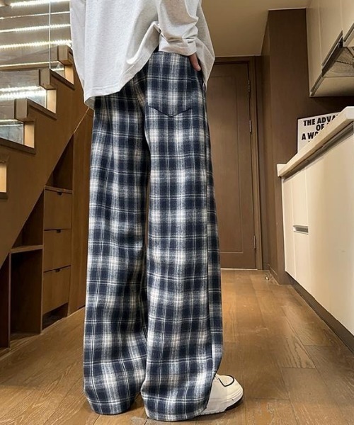 link lot パンツ ドローコード付きチェックイージーネルパンツ メンズ