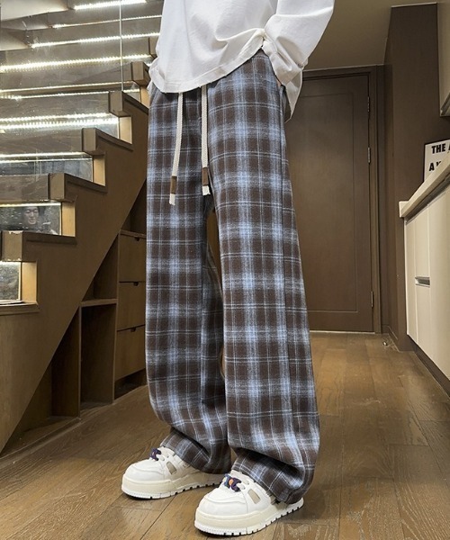 link lot パンツ ドローコード付きチェックイージーネルパンツ メンズ