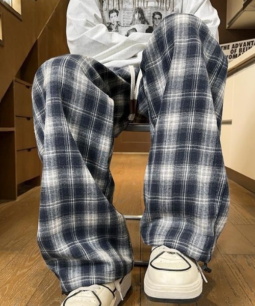 link lot パンツ ドローコード付きチェックイージーネルパンツ メンズ