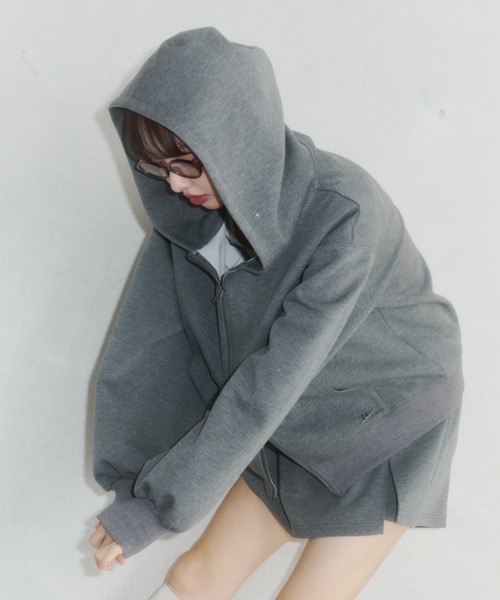 ラメココジップアップフーディー グレー lame coco frill zip-up hoodie/ラメココフリルジップアップフーディー