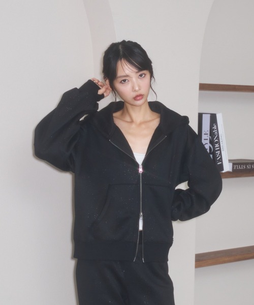 Lallana（ララーナ） パーカー Lame coco zip-up hoodie / ラメココ