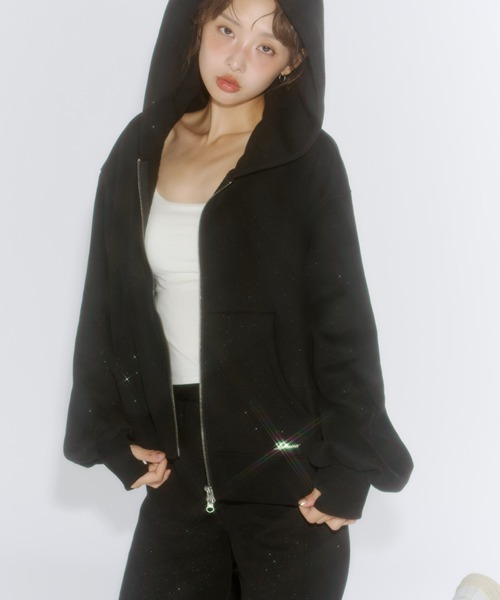 Lallana パーカー Lame coco zip-up hoodie / ラメココジップ