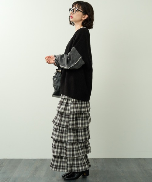 ADORE 定価3.5万 ファインコットンニットカーディガン バックスリット A.D.C.L. カーディガン Vネック 袖デニム切替 ニットカーディガン