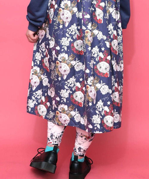 &ellecy ネコスカーフワンピース　アンドネルシー　猫柄　ロングワンピ &ellecy ネコスカーフワンピース アンドネルシー 猫柄 ロ