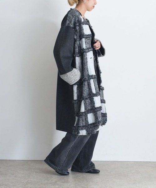 新品　今季　Eimee Law ジオメトリックジャガード ロングコート　マルチ Eimee Law（エイミーロウ） ノーカラーコート コート ジオメトリック