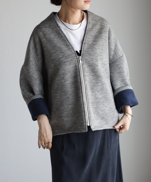 「＆HALF」 ブルゾン L ダークネイビー レディース_画像7