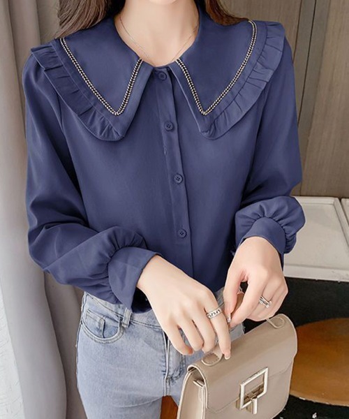 Sally Lunn ブラウス シャツ フリルカラー長袖シャツブラウス 