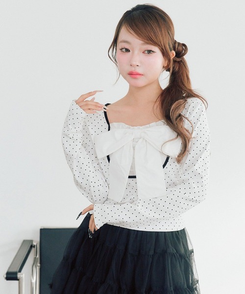 OLIVE des OLIVE（オリーブデオリーブ） tシャツ Bloom Ribbon TOPS