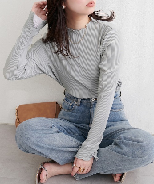 natural couture tシャツ 袖口シアープリーツTOPS レディース