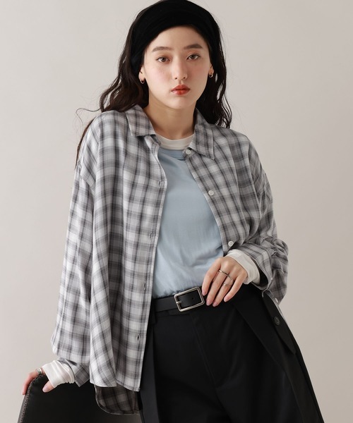 シャネル CHANEL シャツ ブラウス プルオーバー ロングスリーブ チェック柄 トップス レディース 36(S相当) グレー CHANEL（シャツ/ブラウス(長袖/七分) ・ ピンク/桃色系）のフリマ