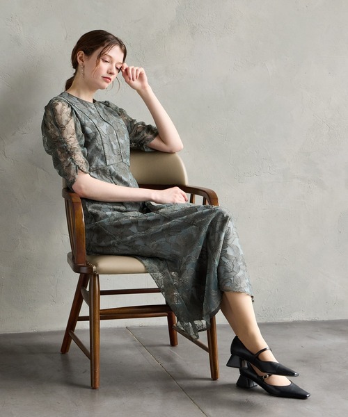 「AIMER」 半袖ワンピース LARGE ネイビー レディース_画像3