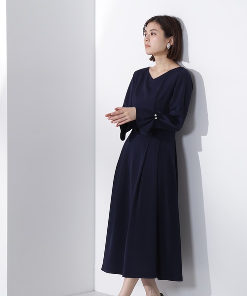 ネイビー 長袖 ワンピース NATURAL BEAUTY BASIC（ナチュラルビューティーベーシック） 長袖