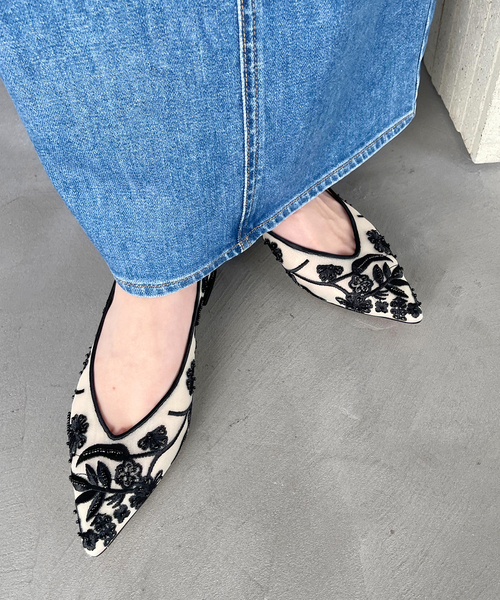 LE TALON 刺繍フラットシューズ LE TALON（ル タロン） シューズ 「追加2」ポインテッドフラワーエン