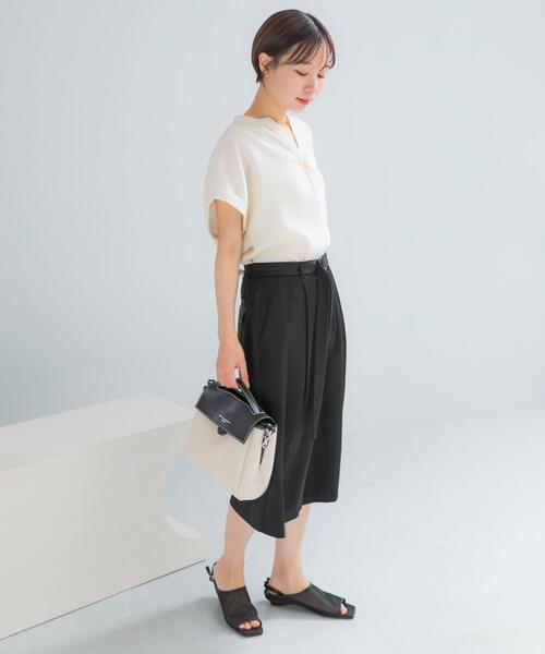 ブラウス シャツ 「セットアップ対応」 UVカット/接触冷感 バンドカラー プルオーバー レディースの画像