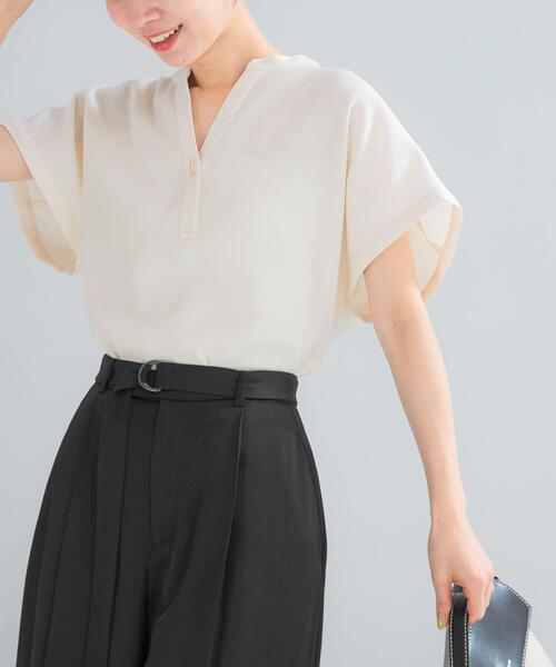 ブラウス シャツ 「セットアップ対応」 UVカット/接触冷感 バンドカラー プルオーバー レディースの画像