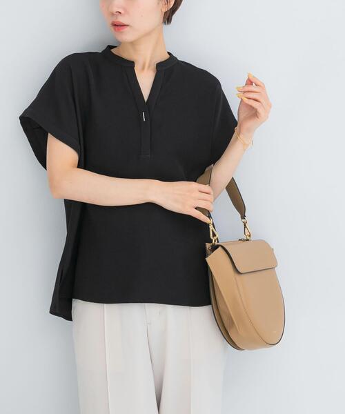 ブラウス シャツ 「セットアップ対応」 UVカット/接触冷感 バンドカラー プルオーバー レディースの画像