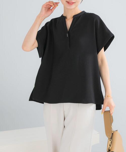 ブラウス シャツ 「セットアップ対応」 UVカット/接触冷感 バンドカラー プルオーバー レディースの画像