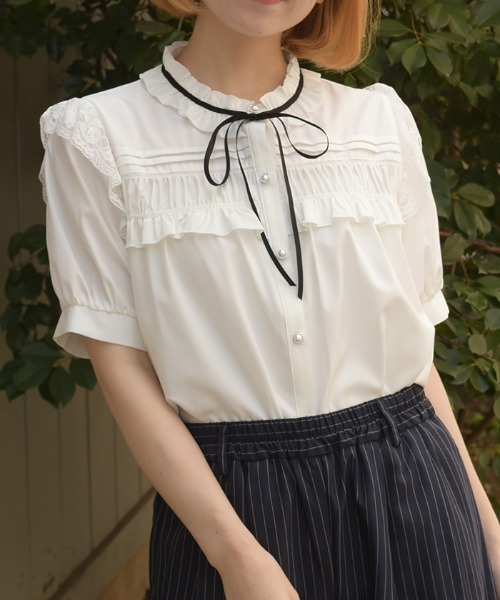 axes femme（アクシーズ ファム） ブラウス シャツ 半袖 フロント