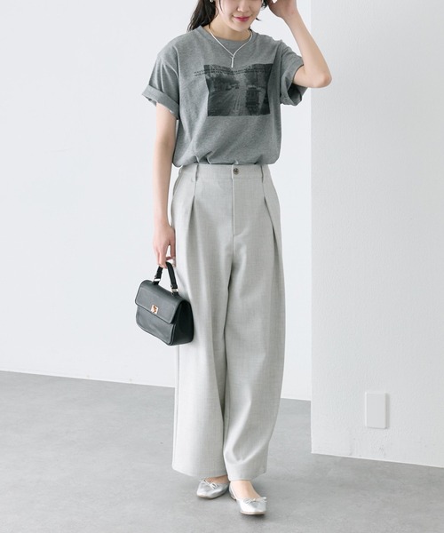 スラックス パンツ 接触冷感ストレートシルエットスラックスパンツ レディースの画像