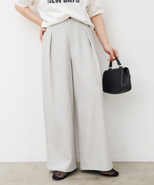 スラックス パンツ 接触冷感ストレートシルエットスラックスパンツ レディースの画像
