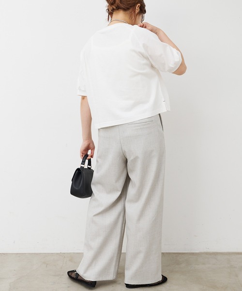 スラックス パンツ 接触冷感ストレートシルエットスラックスパンツ レディースの画像
