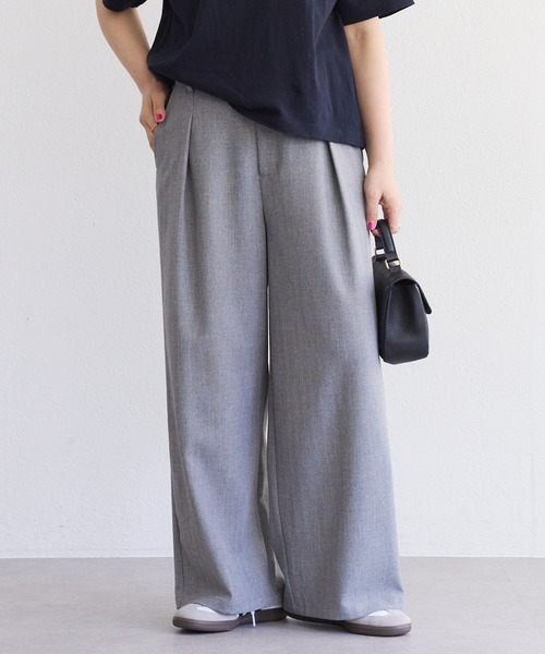 スラックス パンツ 接触冷感ストレートシルエットスラックスパンツ レディースの画像