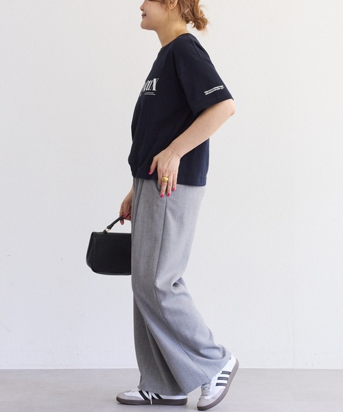 スラックス パンツ 接触冷感ストレートシルエットスラックスパンツ レディースの画像