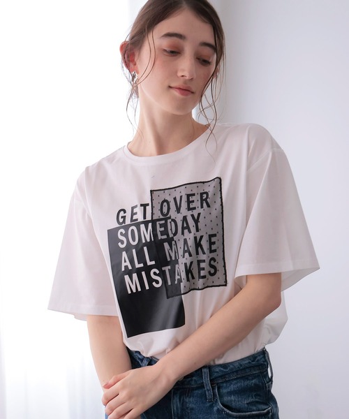 Jines（ジネス） tシャツ サイドファスナーロゴTシャツ レディース